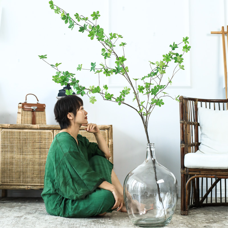 Seven Jasmine Nordic simple belly glass vase Japan hanging bell horse drunken wood flower arrangement hydroponic floor transparent large decoration