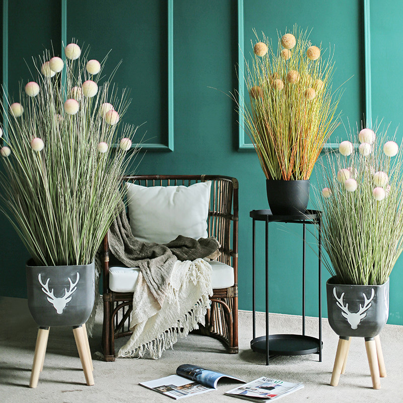 (Seven Mo)Simulation snowball grass Nordic plants fake green plant potted indoor living room shop decoration ins decoration