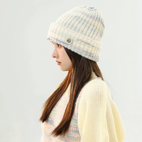 Трикотажная демисезонная цветная шерстяная удерживающая тепло вязаная шапка, градиент