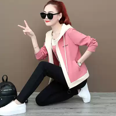 Fashion casual suit women's 2021 new western sweater loose Korean long-sleeved sportswear spring and autumn three-piece suit