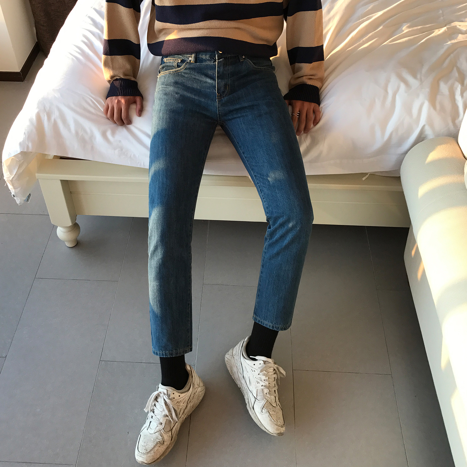 11.11 新品预览 基本款深蓝宽松小直筒九分牛仔裤  男女可穿