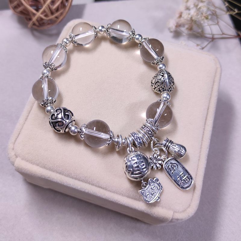 Good Luck in Your Career, Natural White Crystal S925 Sterling Silver Fortune Bracelet for Women, Personalized Fashion Bracelet Gift 226