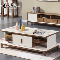 Liulang TV cabinet coffee table combination modern simple floor cabinet living room furniture set Nordic tempered glass coffee table