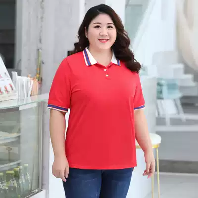Lapel T-shirt women's short sleeve polo shirt 2021 summer new large size women's 200kg fat mother loose top