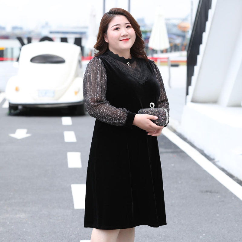 Fat MM dress large size women's dress mother skirt cover belly noble temperament loose show thin foreign gas add fat add jins