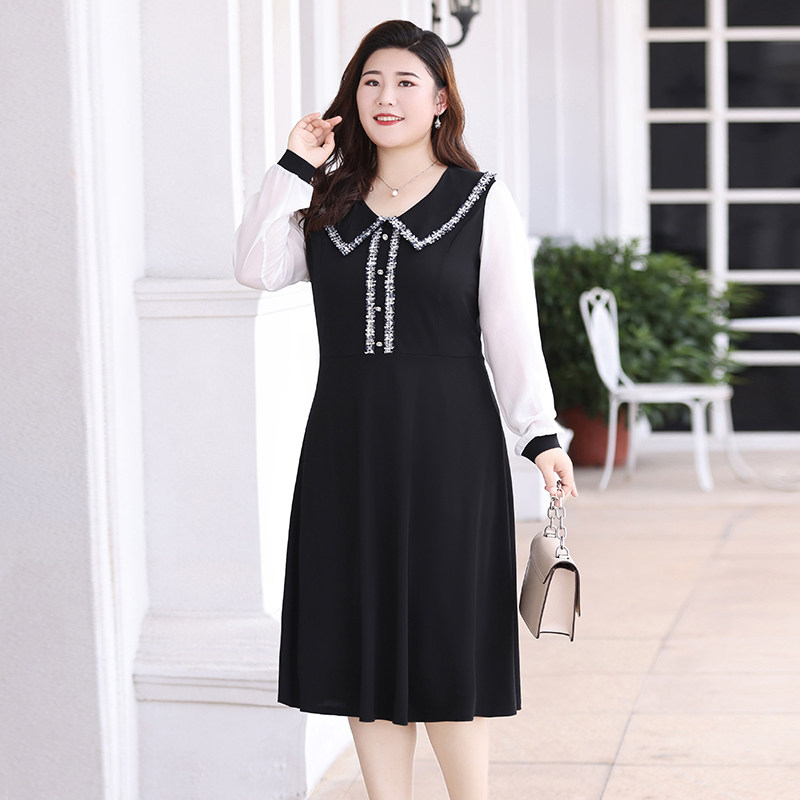 Fat Mm Snowspun Ocean Dress Up Yard Women's Dress Spring Long Sleeves Mid Dress Fat Mom Conspicued Slim 2022 New