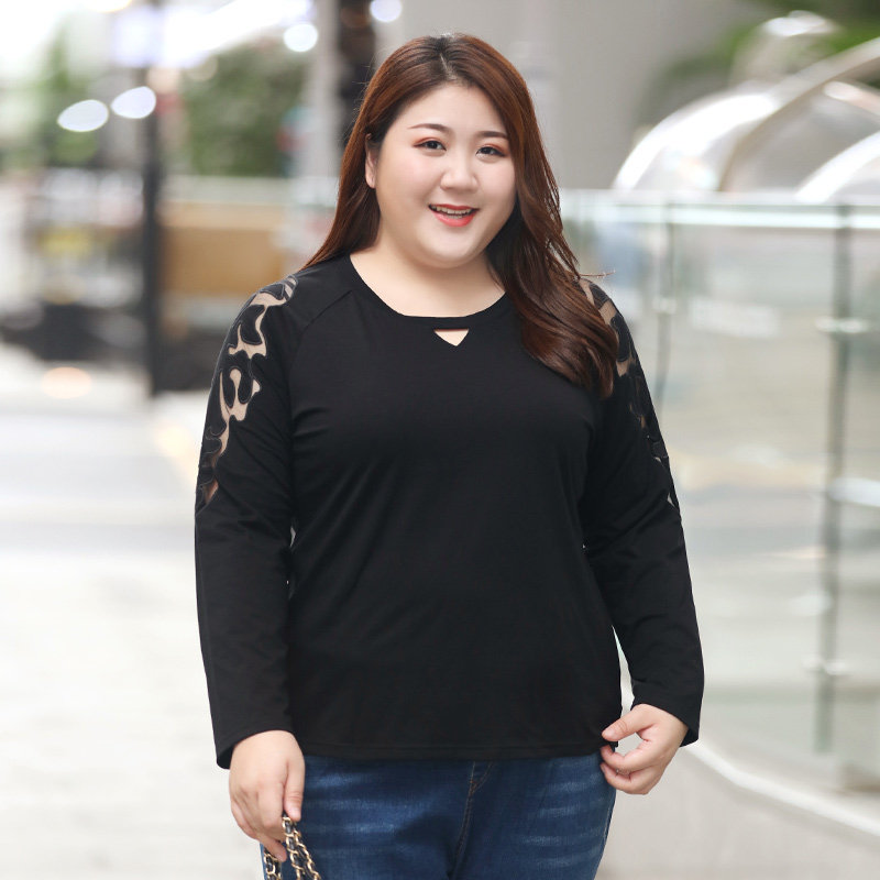 Q Large size women's dress Long sleeves T-shirt Spring autumn easy to cover belly blouses mm200 catty Gats to increase clothes pure cotton