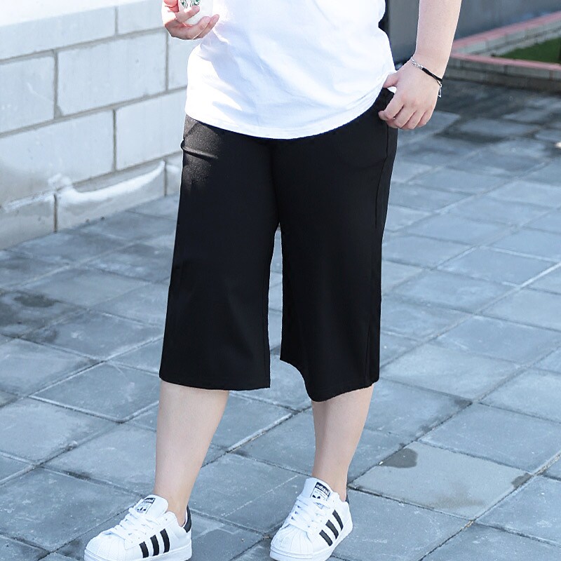 2022 Summer large size Pants Wide Pants Woman 200 catty Xia thin section loose white High waist 7-pants Enlarged Casual Pants