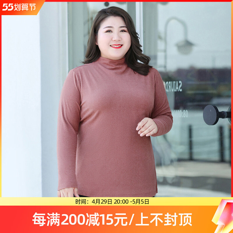 Play undershirt woman spring autumn 2022 new large size women's dress Fat mm200 catty 100 lap high collar Long sleeves T-shirt blouse