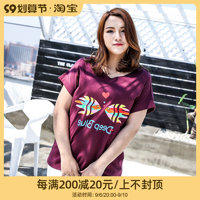 Q special price 200 catties fat mm plus fertilizer to increase Korean version printing short-sleeved T-shirt women's summer fat people large size loose top