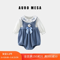 AuroMesa Spring Denim Blue Women Bao Cute Long Sleeve Fake Two Triangle Khaki Baby Casual Climbing Clothes