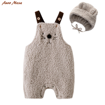 ins Korean baby bib pants Autumn and winter newborn lambskin jumpsuit shorts mens and womens baby climbing clothes hat