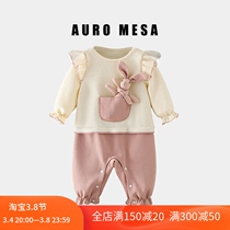 AuroMesa Baby Clothes Crash Color Casual Cover Khaki Woman Treasure Cuddly Rabbit Long Sleeve One-piece Suit Climbing