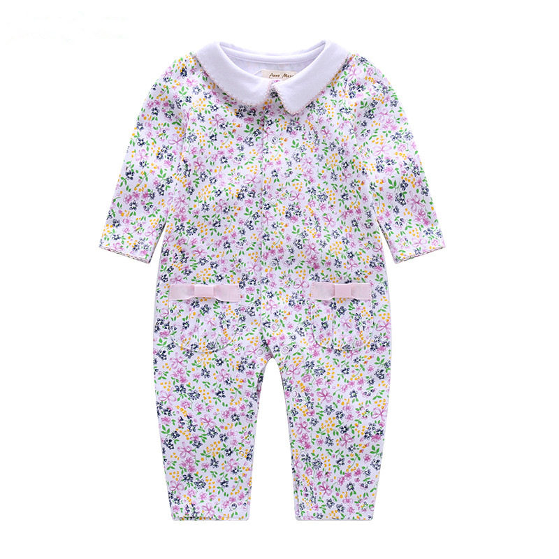 AuroMesa baby lingerie Even sweaters spring and autumn female baby long sleeves crawl to the field Garden Broken Flowers Khaki Outsuit