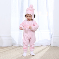 AuroMesa baby autumn and winter knitted jumpsuit female treasure 0-1 years old autumn and winter thick sweater baby romper with hat