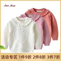 AuroMesa girls love round neck sweater spring new pure cotton knitted bottoming sweater middle collar pullover