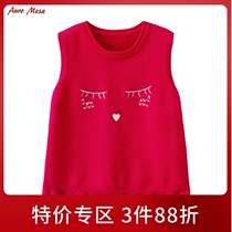 Auro Mesa baby stitch sweater vest spring autumn female baby big red sleeveless waistcoat full moon 100 days clothes