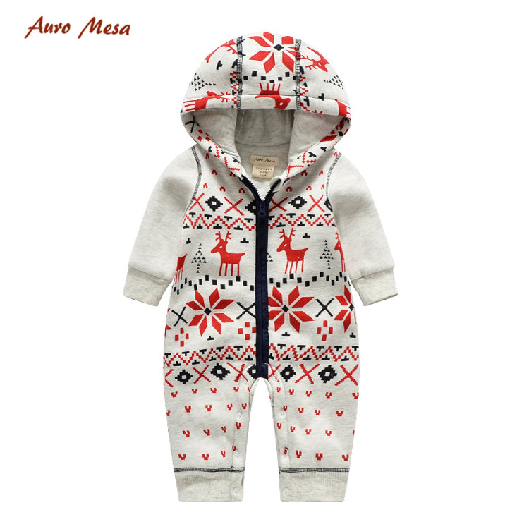 AuroMesa baby's Christmas elk Lie deer even body clothes autumn and winter double baby out of the way to wear a hat khaki clothing climbing suit