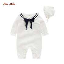 AuroMesa Baby Conjoined Spring Autumn Female Baby Navy Wind Harater Hat Son Newborn Long Sleeve Climbing Suit