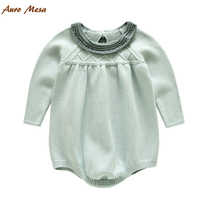 AuroMesa baby red sweater Autumn and winter 100 days old clothes Knitted long-sleeved bag fart clothes ins baby clothes