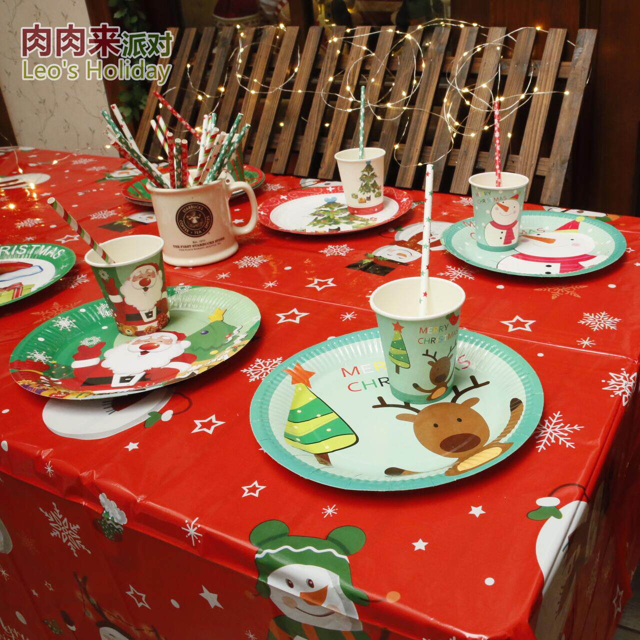 Christmas cake plate paper dinner plate party paper cup tableware dining table restaurant disposable tablecloth straw tablecloth paper towel