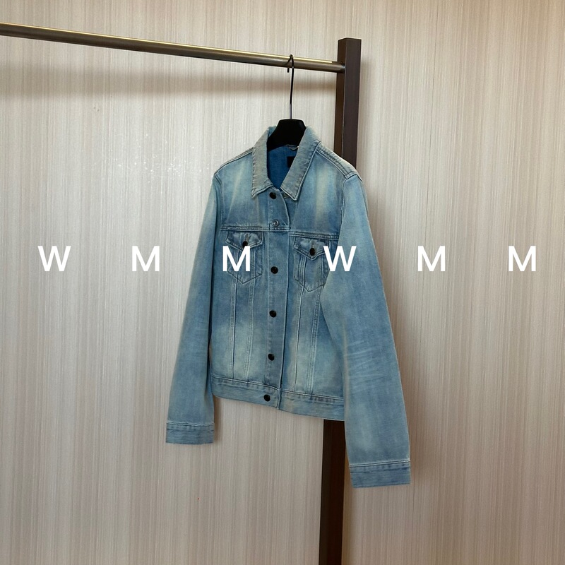 Wmm Light Blue Korean Style Trendy Retro Casual Versatile Denim Jacket for Women with Washed and Distressed Design Korean Style Outerwear