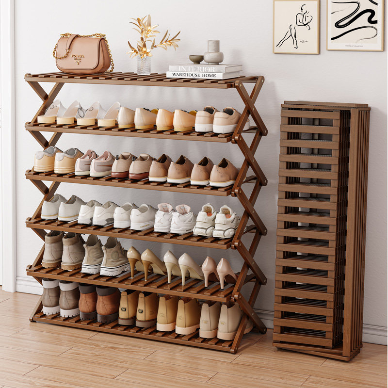 Giá để giày màu gỗ đàn hương bằng tre không cần lắp đặt Cửa nhà hiện vật gấp đơn giản lưu trữ hiện vật 2023 tủ giày phong cách mới hot kệ để giày dép bằng gỗ kệ nhựa để giày dép