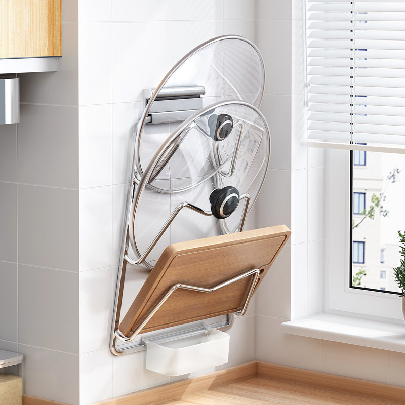 Free-punching lid shelf Home Kitchen Wall-mounted Containing hanging lid shelving with cutting board lid shelf Shelf God