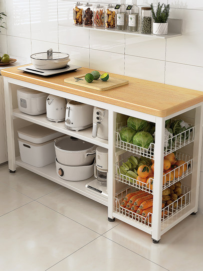 厨房置物架多功能菜篮子切菜工作台微波炉锅具收纳架边柜多层桌子