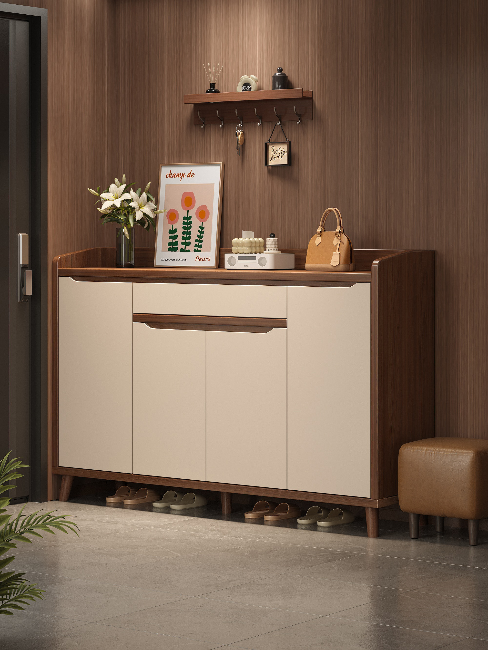 Solid Wood Shoe Cabinet for Home Entrance, Indoor Storage Cabinet, Integrated Wall-Mounted 2025 New Popular High-End Shoe Rack