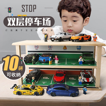 Wooden simulation alloy car Model 1:32 underground garage multi-storey car parking lot model scene display box toy
