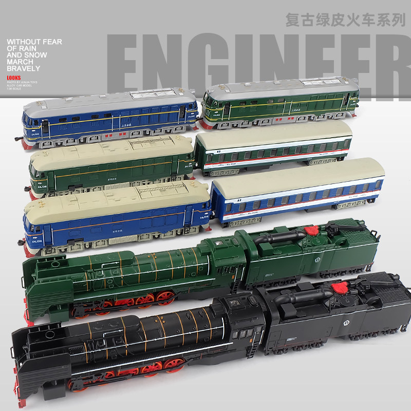 1: 87 Dongfeng locomotive car alloy model sound and light restoration ancient green leather model train classical children's toy car