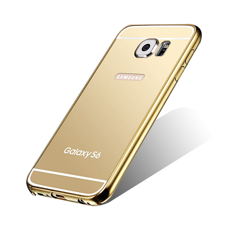 KXX Luxury Electroplate Stainless Steel Metal Bumper Acrylic Mirror Back Cover Case for Samsung Galaxy S6 Edge Plus