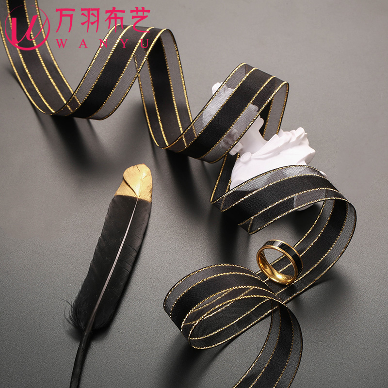Korean version black silk with transparent snow yarn with DIY gift decoration colored ribbon satin ribbon butterfly knot hair decoration satin ribbon