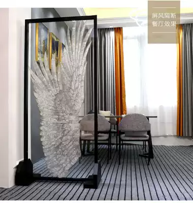 Custom art glass partition screen decorative wall living room entrance bedroom cosmetic room shoe cabinet light luxury feather frosting