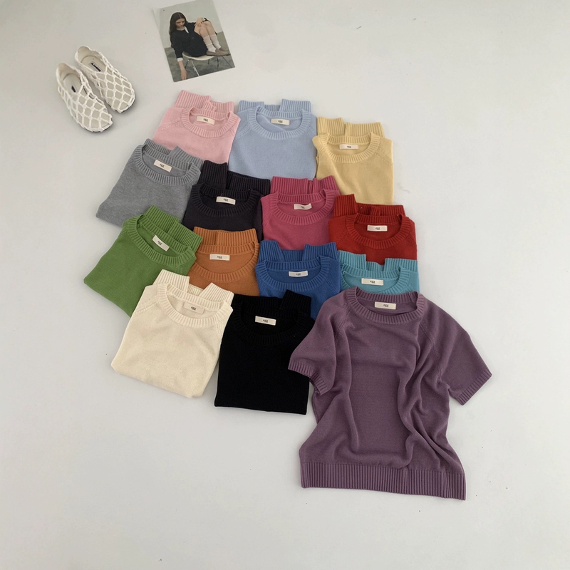 Egg. Factory Order Simple Solid Color Round Neck Short-Sleeved Knit Top for Women, Summer Thin Style, Slimming and Versatile T-Shirt Top