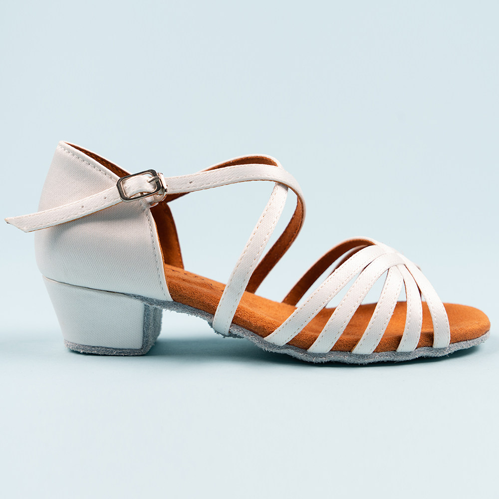 Gloria girls and young children Latin dance competition cha-cha flat heel all-match satin material competition training dance shoes - Taobao