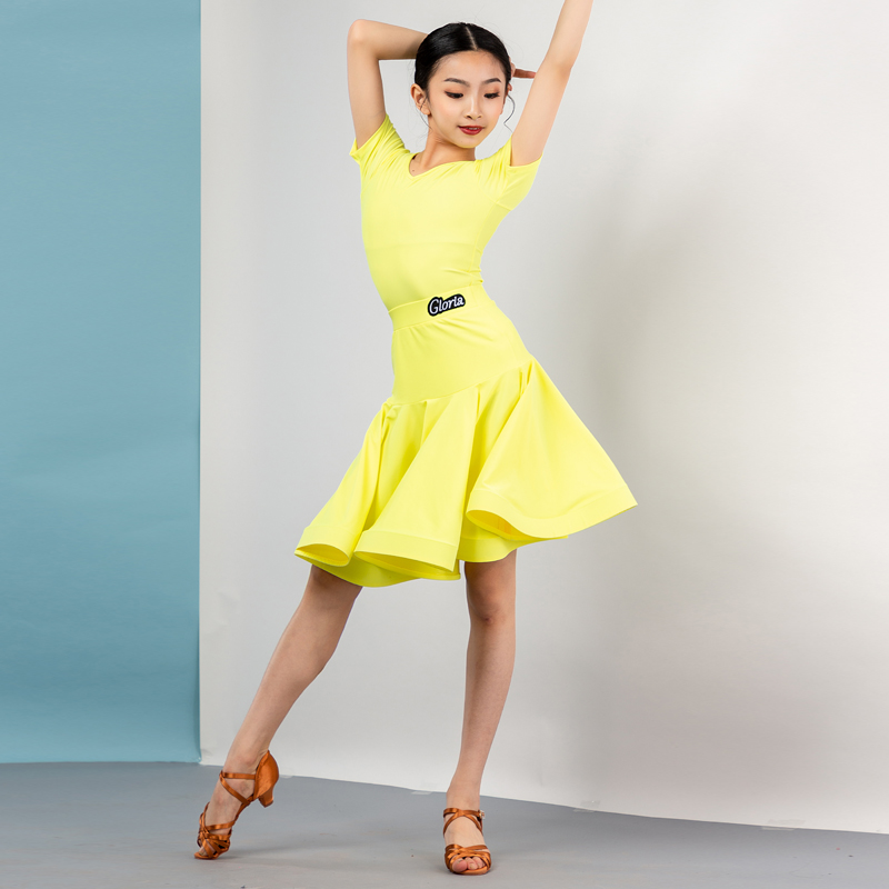 Song Liberia Latin dance suit women's young children V collar custom fish bones performance Two style dress competition dress regulations G3149