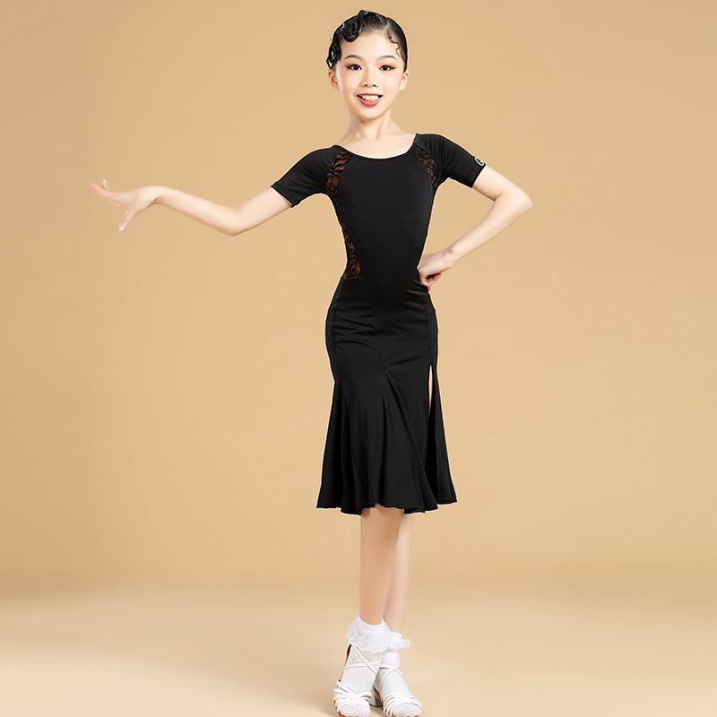 Gloria Latin Dance Clothes Women's Selected Short-sleeved Lace Slit Dress Children's Latin Dance Practice Clothes JX019