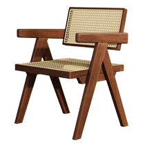 Solid wood chair home dining chair Chandigarh chair walnut antique rattan armchair living room dining room stool back