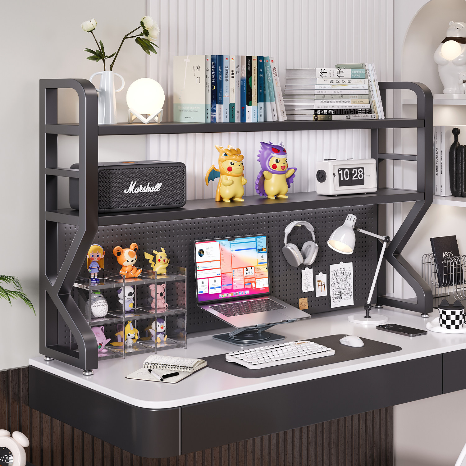 Desktop bookshelf desktop storage rack office desk multi-layer iron hole board storage shelf home student organizing rack
