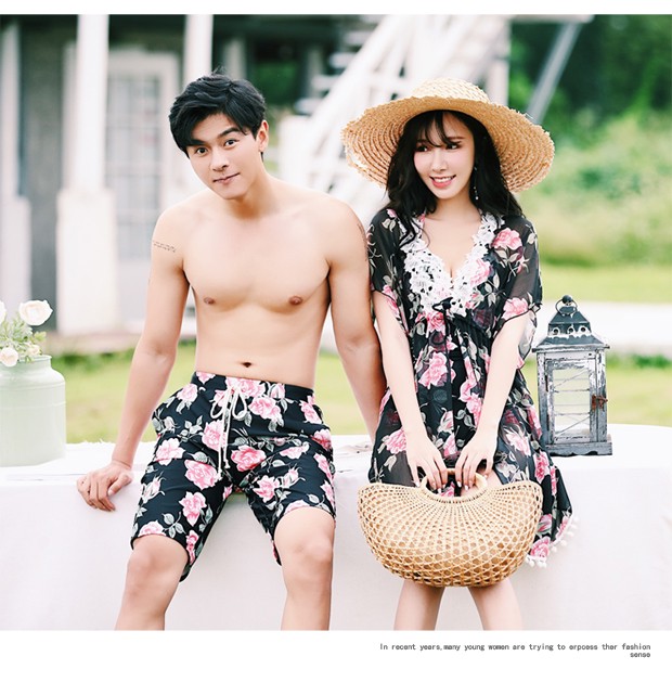 Cặp đôi đồ bơi nữ mới một mảnh áo thép tấm tụ tập Thân hình thon gọn che bụng trắng mỏng quần nam đi biển - Vài đồ bơi đồ đi biển cho cặp đôi