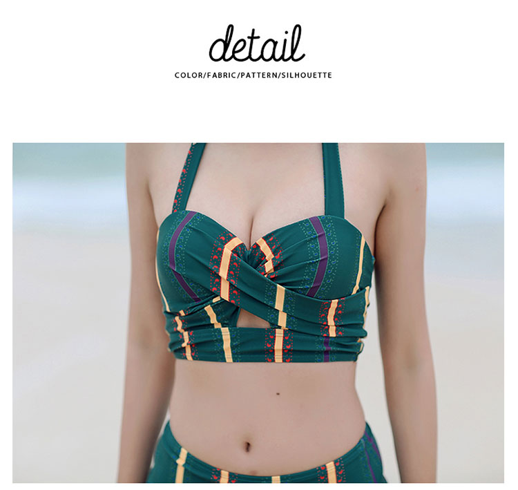 Cặp đôi đồ bơi phù hợp với áo tắm sọc mỏng bikini nữ ba mảnh ngực nhỏ thu thập vẻ đẹp trở lại eo cao che bụng 	đồ đi biển đôi hà nội