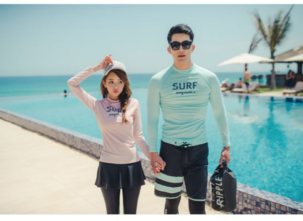 Bộ đồ lặn nữ dài tay áo tắm chống nắng sứa quần áo chia ống thở phù hợp với cặp đôi phù hợp với đảo quần áo lướt sóng nam 	đồ đôi đi biển màu trắng	