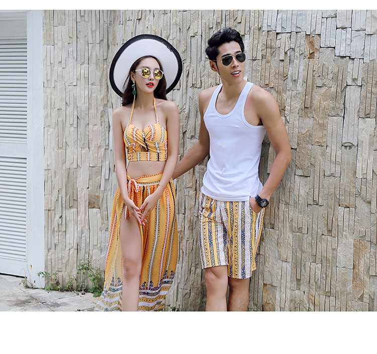 Cặp đôi đồ bơi phù hợp với áo tắm sọc mỏng bikini nữ ba mảnh ngực nhỏ thu thập vẻ đẹp trở lại eo cao che bụng 	đồ đi biển đôi hà nội