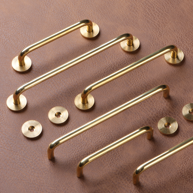 Modern minimalist light luxury brass large wardrobe long handle whole body through the top cabinet door cabinet drawer pure copper handle gold