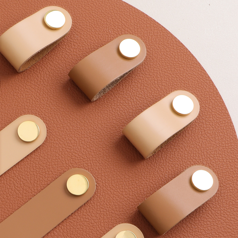 Nordic first layer real cowhide handle wardrobe door overall cabinet tatami drawer anti-collision handle simple brass leather