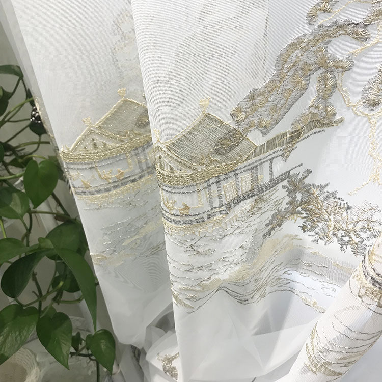 Chinese style yarn curtain embroidered landscape painting Water ink painting Atmosphere Living room light and luxurious Chinese style