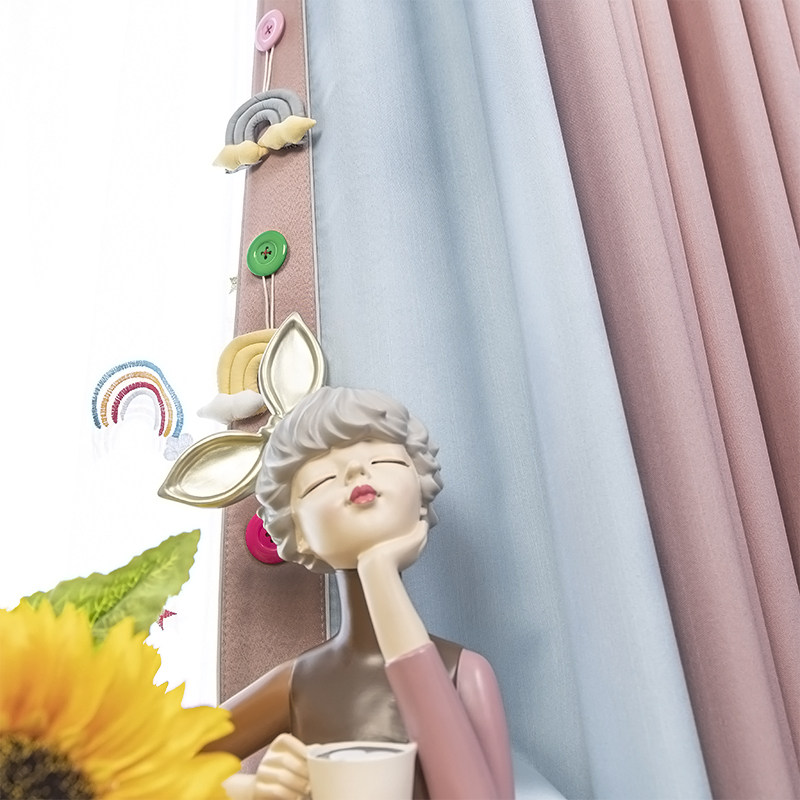 Children's room curtain pink girl's room windproof, warm and shading 2021 new princess style bedroom bay window half curtain