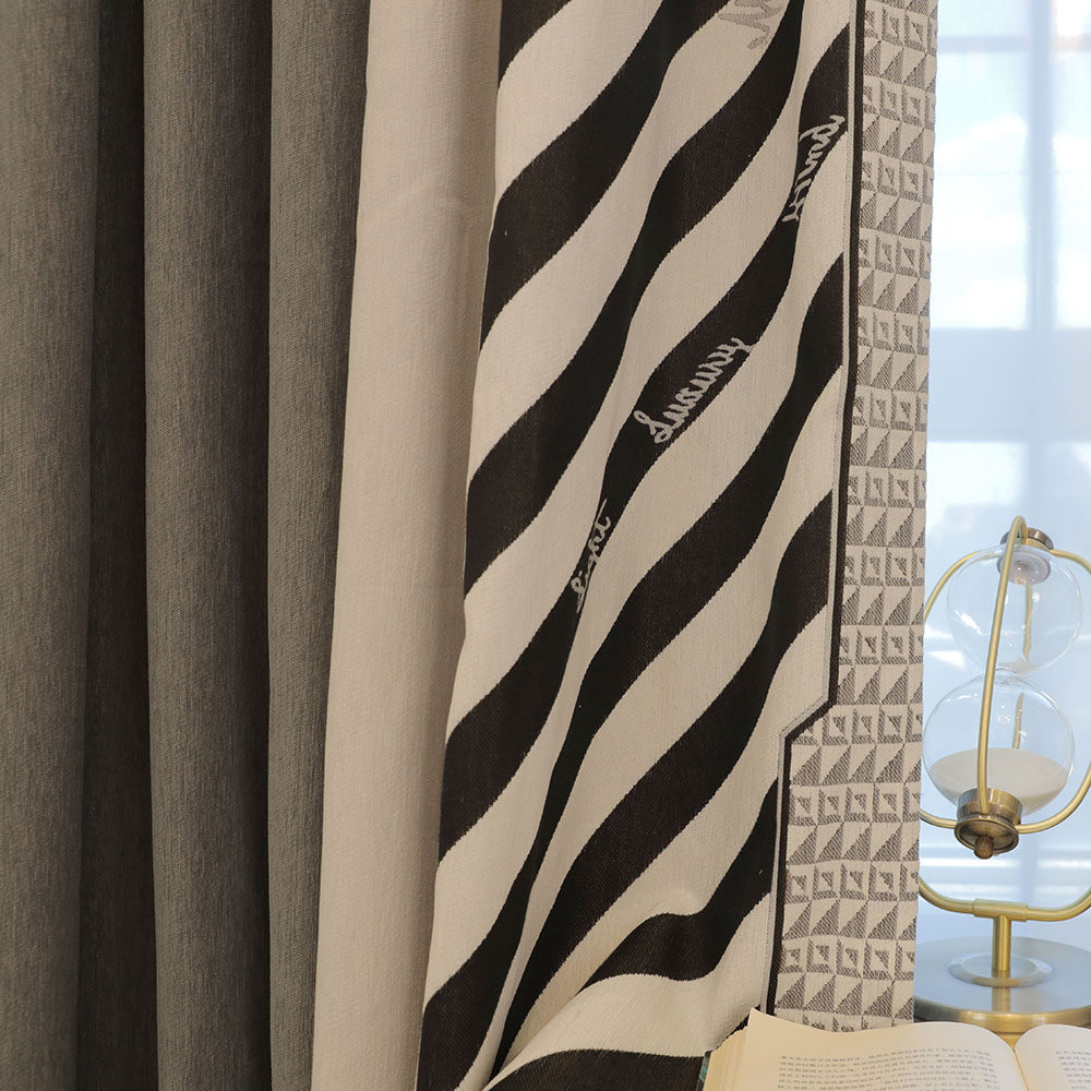 Finished Curtains 2021 New Classic Black And White Striped Cashmere Seamless Splicing Chenille Nordic Modern Brief